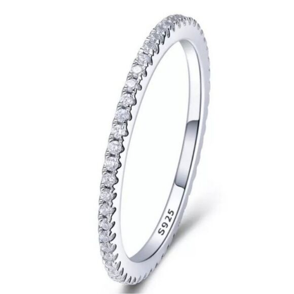 Platinum Plated 925 Sterling Silver Band Ring - Picture 1 of 5